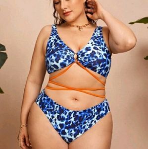 Plus Blue Leopard Print Bikini